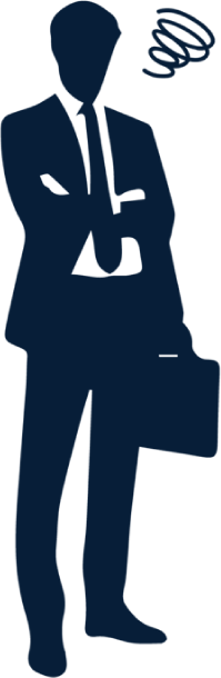 税務に関して悩んでいる男性のシルエット
